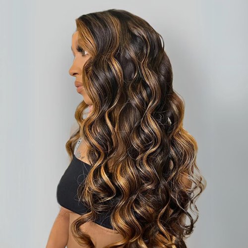 BQRIH 12A Brown Highlight Body Wave Bundles Human Hair 10 12 14 In Brazilian Virgin Wavy Weaves F1B/30 Black and Honey Blonde Ombre 3 Bundles Soft Balayage Colored Human Hair Extensions For Women Remy