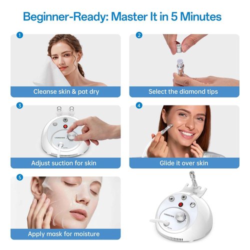 UNOISETION At Home Microdermabrasion Machine, 2 In 1 Pro-Grade Diamond Dermabrasion Facial for Exfoliation & Stubborn Blackheads, Microdermabrasion Tool for Radiant Skin, White