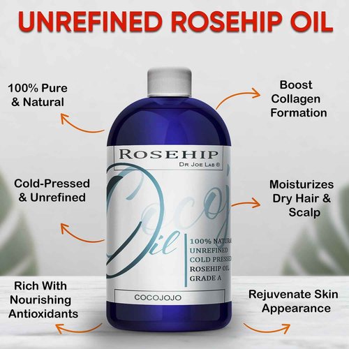 cocojojo Rosehip Oil for Face, Rosehip Oil, Pure Refined Cold Pressed All Natural for Hair Skin, Face Body Nails - 32 Oz