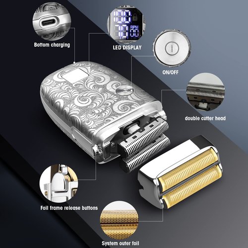 RESUXI Hair Clippers for Men & Electric Razor Shavers Set,Cordless Hair/Beard Trimmers Grooming Kit,Hair Liners Clippers for Hair Cutting Barbers Supplies,LCD Display 2 Foil Head