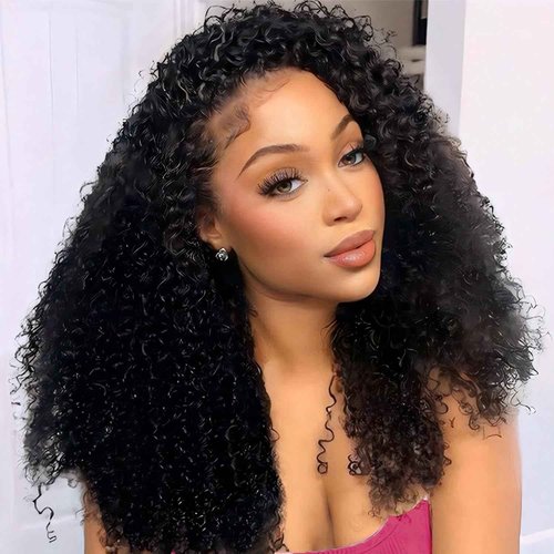 Lametope Kinky Curly Half Wig Human Hair 200 Density 3 In 1 Half Wig With Drawstring No Lace Seamless Flip Over Kinky Curly Glueless Wig For Women 20 Inch Curly Headband Wig Human Hair