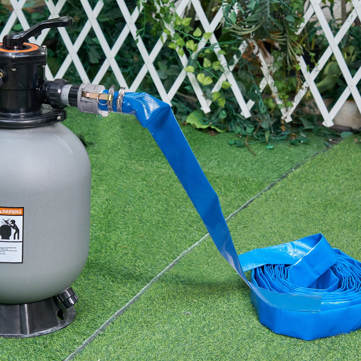 Heavy-Duty 50Ft Pool Backwash Hose with Aluminum Camlock Fittings - Blue