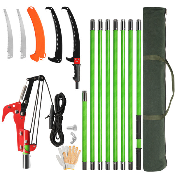 26ft Manual Pole Saw Tree Trimmer Kit with Portable Bag & Spiral Splicing