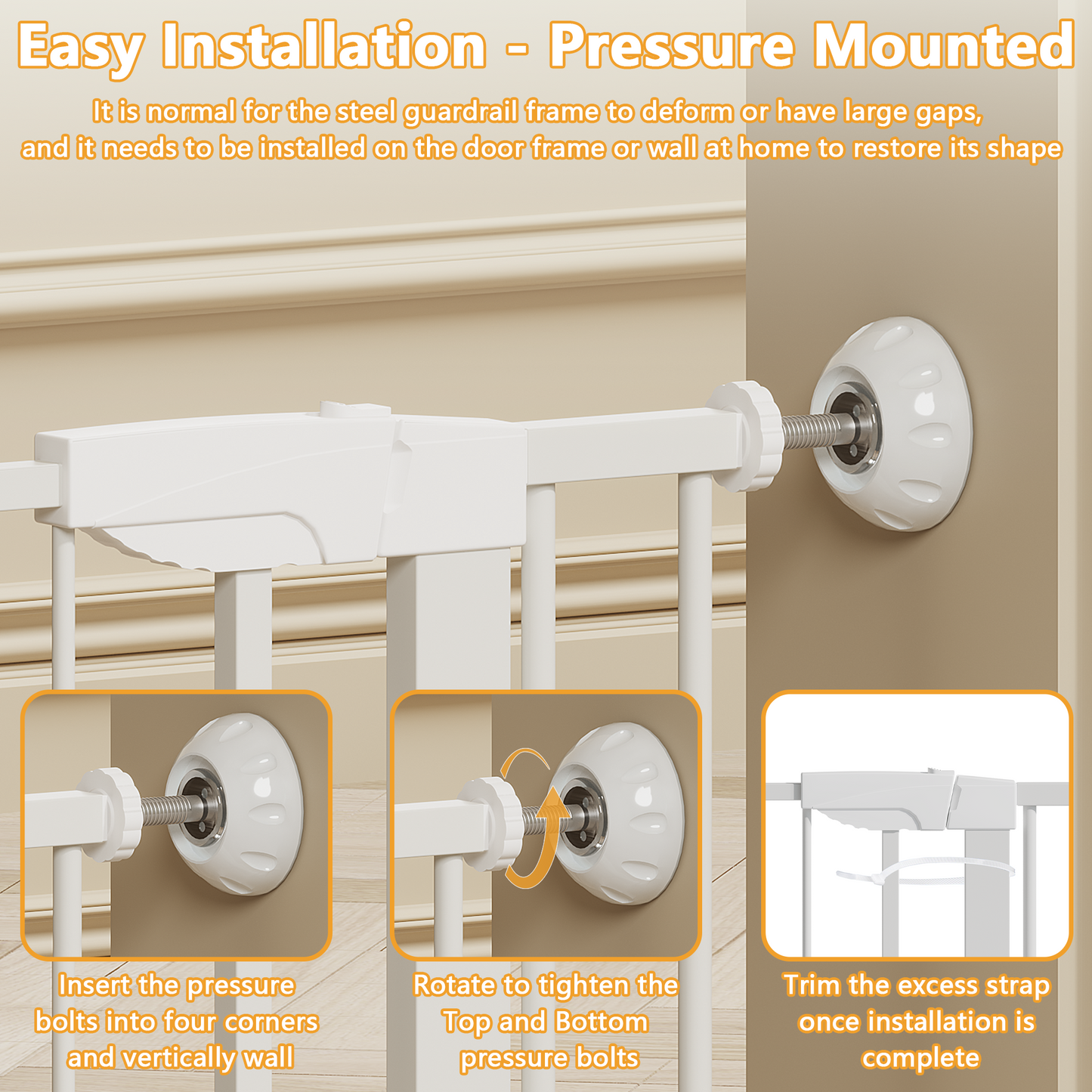 Wide Baby Gate 29.5-45.3" with Walk-Through Design - White
