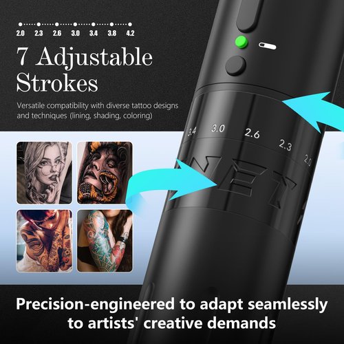 Tattoo Kit Tattoo Gun kit,Complete Tattoo Machine Kit,Xnet E1 Adjustable Stroke Tattoo Pen with Dual Batteries 2000mAh Power Supply,40pcs X-ray Cartridge Needles Set for Beginners