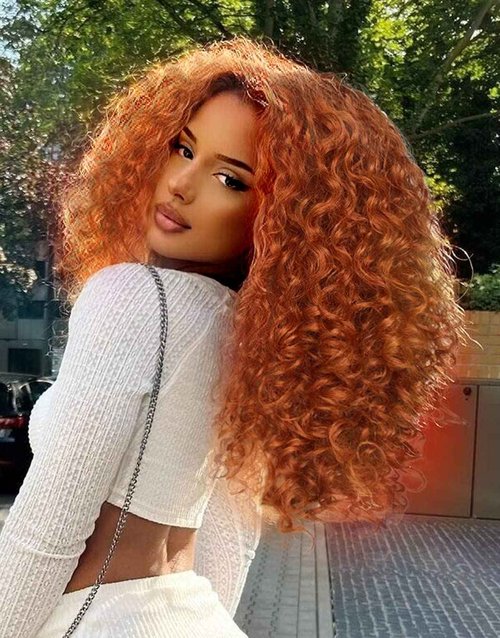 MITIMES 16inch HD Pre Plucked Ginger Curly Lace Front Wig Human Hair Blend Synthetic Ginger Orange Short Curly Lace Front Wigs for Black Women