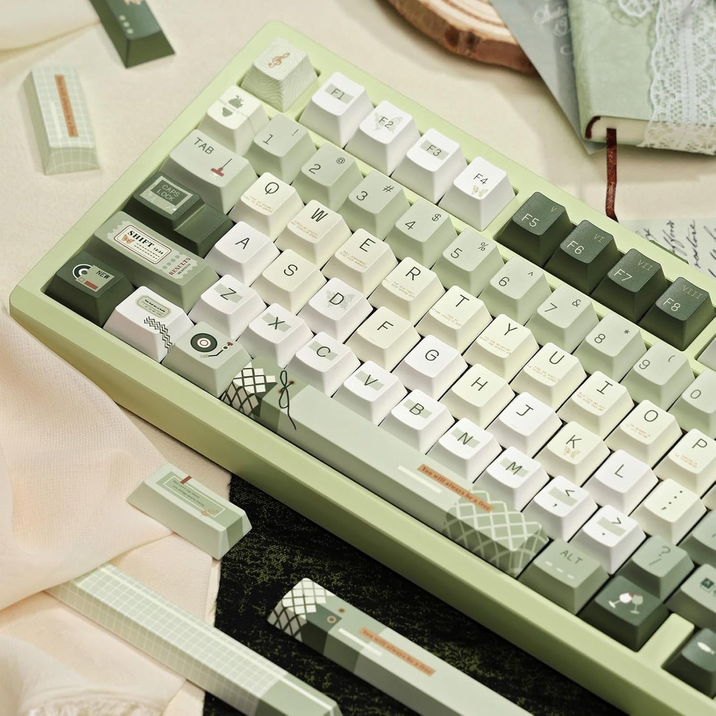 145 Keys PBT Keycap Cherry Profile, Light Blue White Black Bow Aesthetic Dye Sublimation Gaming Custom Keycaps for ANSI/ISO Layout Mechanical Keyboards