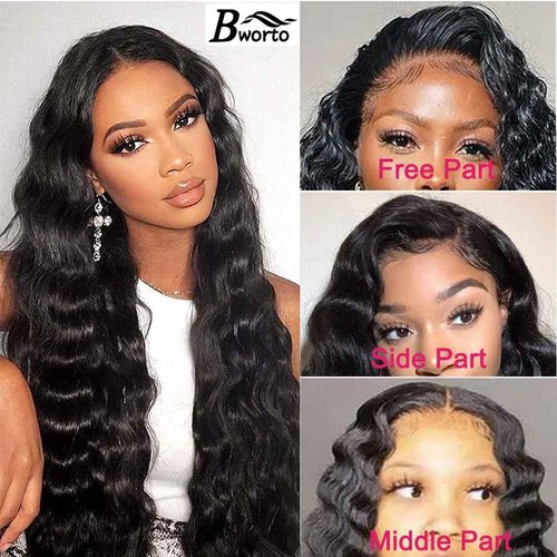 Bworto Lace Front Wigs for Black Women Human Hair Pre Plucked Loose Deep Wave 13x4 Lace Frontal Wigs Human Hair Loose Deep Curly Lace Front Wig Human Hair 26 Inch