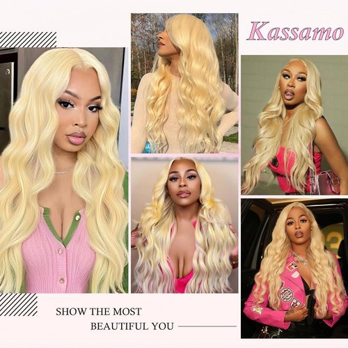 Kassamo 613 13x6 Lace Front Wig Human Hair 250 Density 12A Blonde Wig Human Hair 613 HD Lace Frontal Wigs Pre Plucked Body Wave Glueless Wigs For Black Women 20 Inch