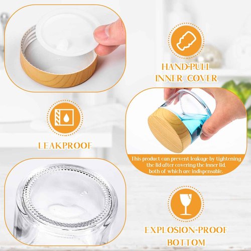 Layhit 96 Pcs 2oz Glass Jars with Lids Clear Small Jars with Plastic Woodgrain Lids, White Labels and Inner Liners Empty Round Cosmetic Containers for Creams Lotions Candle Making (2oz/ 60ml)