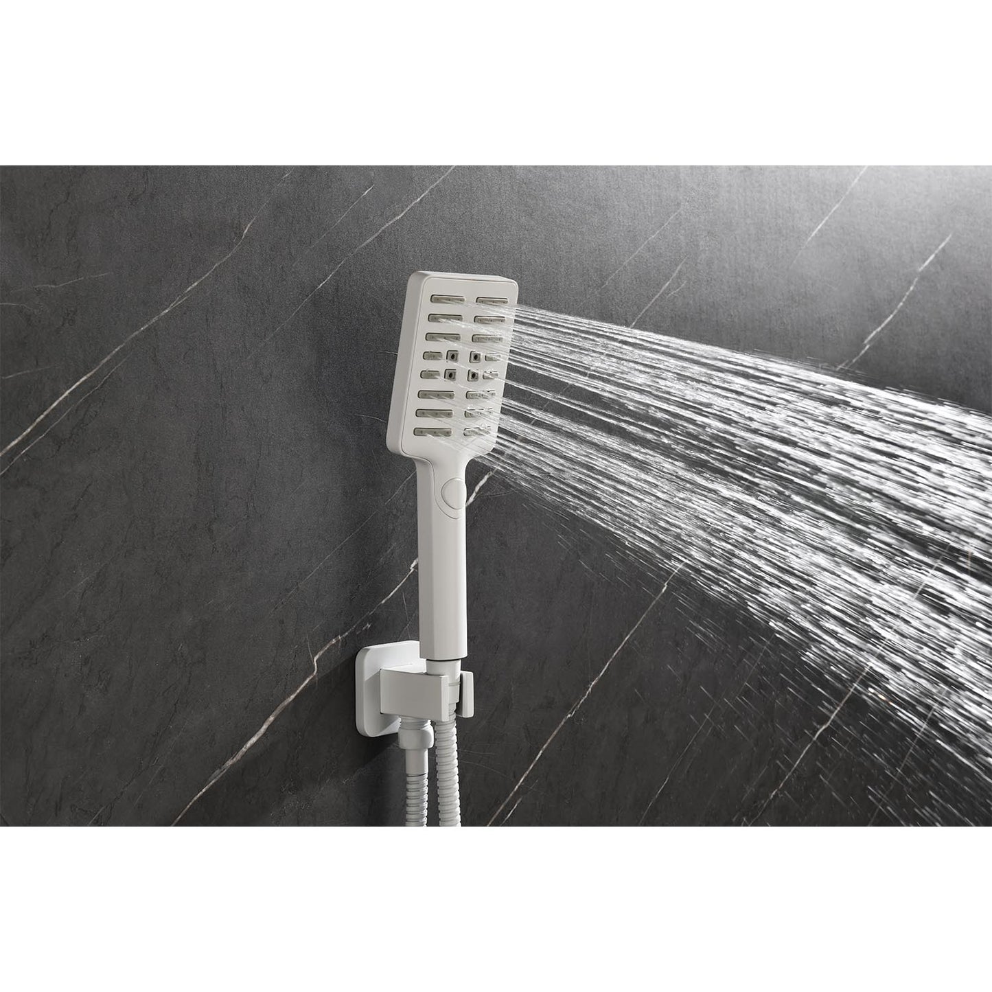 Wall-Mounted Shower System with Hand Shower, Bodysprays & Valve Trim - White