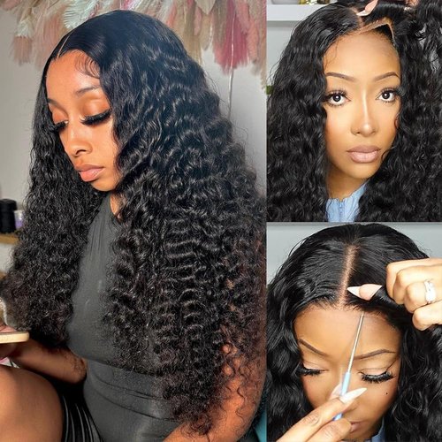Ehelo 22 Inch Deep Wave Glueless Wigs - Human Hair, 7x5 Deep Wave Closure, 180% Density, Pre Plucked, Pre Cut Lace, Curly, Glueless Lace Front Wigs