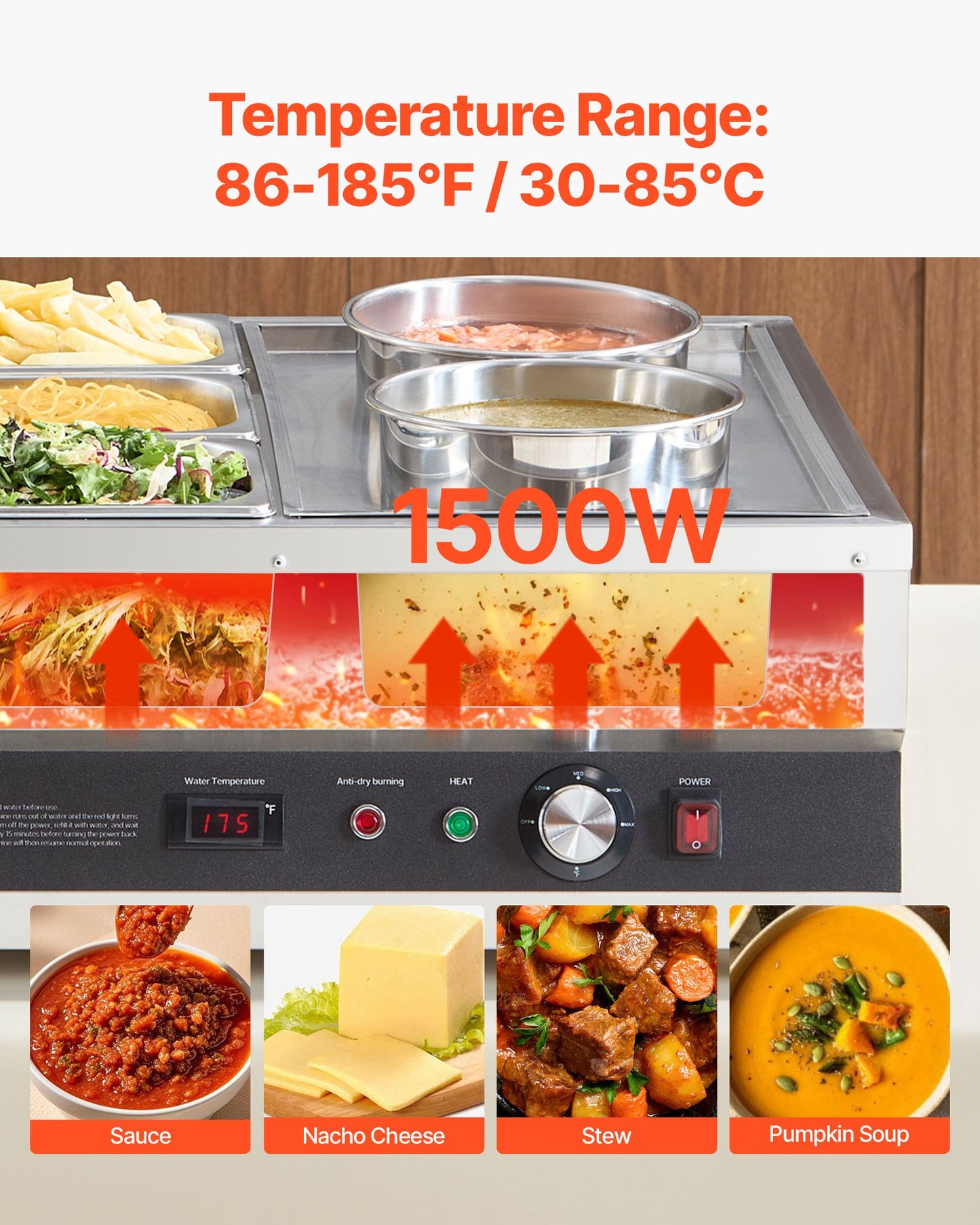 Commercial Soup Warmer Station with 2 Pots & 3 Pans - Silver