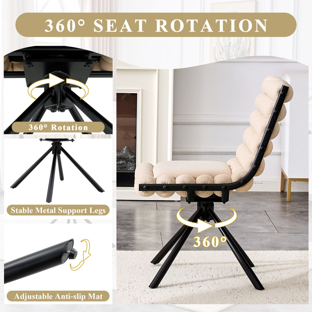 Set of 2 Beige Velvet Dining Chairs with Black Legs