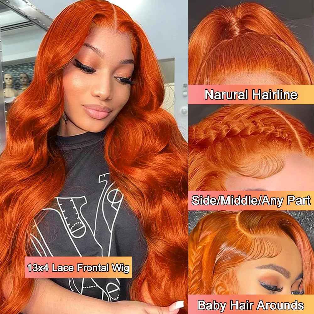 Ginger Orange Lace Front Wigs Human Hair Body Wave 13x4 HD Transparent #350 Ginger Lace Front Wig Human Hair Wear and Go Glueless Ginger Wigs Human Hair Pre Plucked Colored Wigs For Black Women
