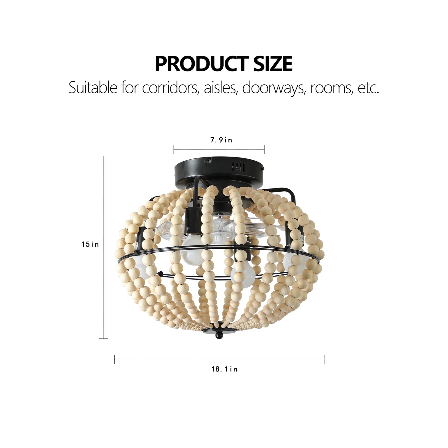 Bohemian Wood Beaded Ceiling Fan with Light - Rustic Chandelier