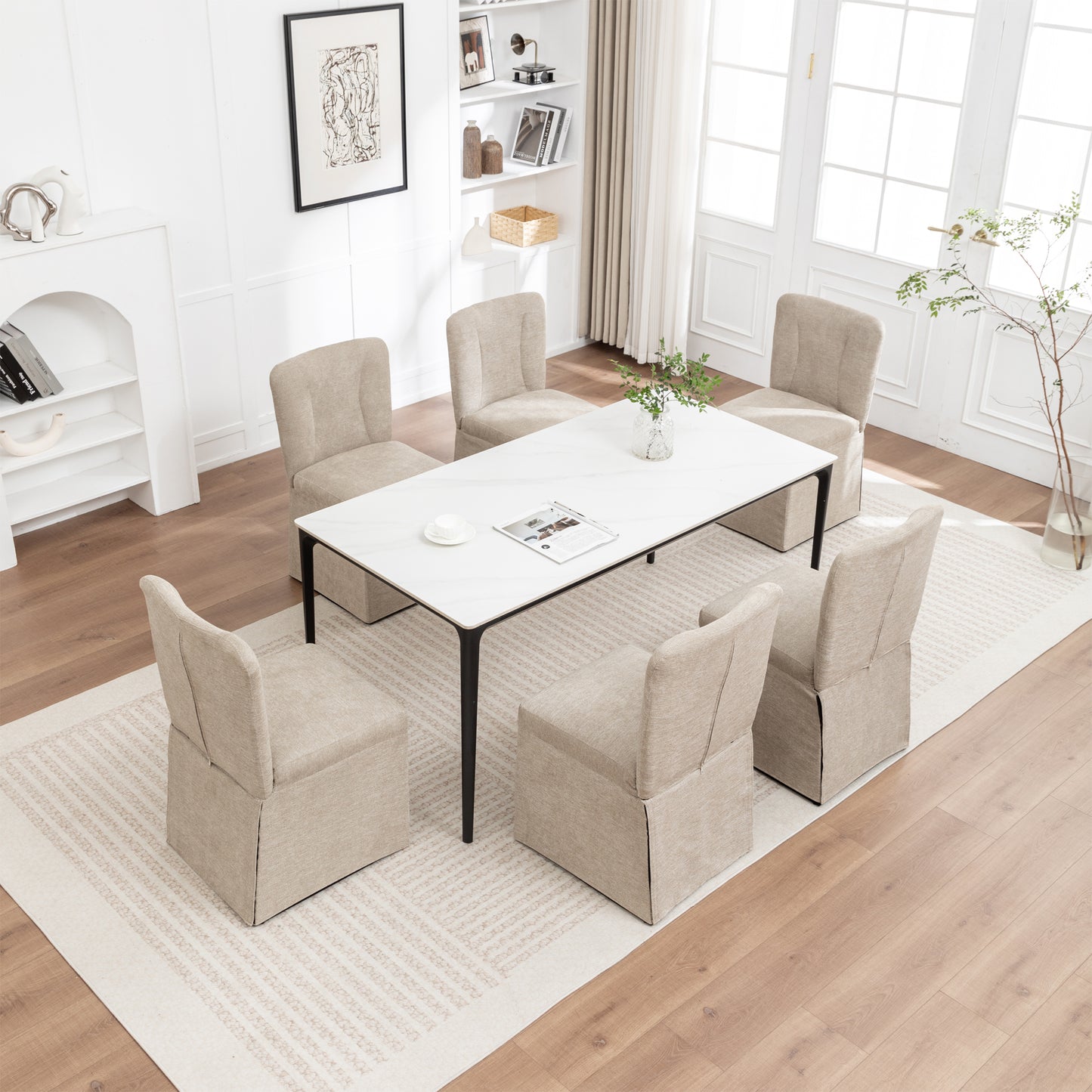 Modern Linen Dining Chairs with Padded Seat - Set of 2 (Brown)