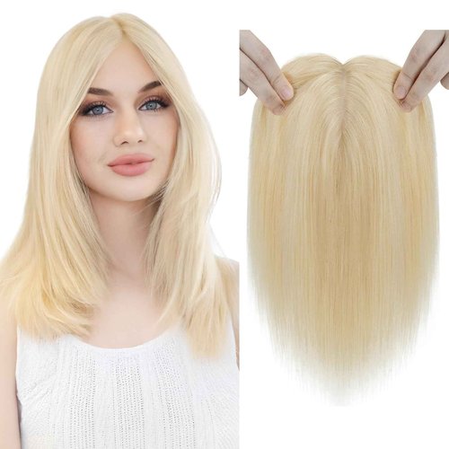 SEGO Pro Hair Toppers for Women Real Human Hair with No Bangs Toppers Hairpieces for Women Increase Volume 613 Light Gold,12 Inch