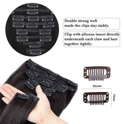 Clip in Hair Extensions 8Pcs 22 Inch Natural Black Real Hair Extensions Clip in Human Hair Seamless Invisible Double Weft Clips in Extensions for Black Women 75g (22inch,1B#)