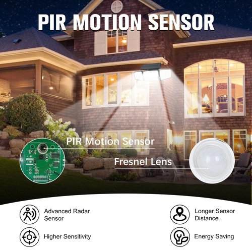 daphino 2500LM Solar Lights Outdoor with Motion Sensor,3 Head 270° Wide Angle Street Area Lights,IP65 Waterproof Security Lighting with 3 Modes(Remote,1 Pcs)