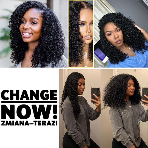 Glueless Wigs Human Hair Pre Plucked Pre Cut Kinky Curly Short Wear and Go Glueless Bob Wigs For Black Women Wet and Wavy Swiss Hd Transparent Lace Closure Wig 5x5 180% Density Middle Part (1B#16inch)