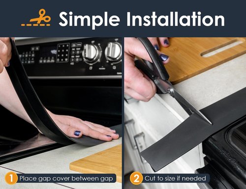 Linda’s Essentials Silicone Stove Gap Covers (2 Pack), Heat Resistant Oven Gap Filler Seals Spaces Between Stovetop and Counter, Easy to Clean Stove Side Guard (30 Inches, Black)