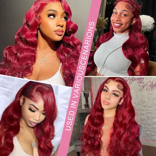 OOVVDA 32 Inch 99J Burgundy Lace Front Wig Human Hair 200 Density 13x4 HD Transparent Lace Body Wave Pre Plucked Wine Red Colored Glueless Wig for Women