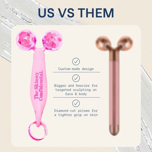 The Skinny Confidential Face Roller - Pink Balls Eye & Facial Roller Massager - Face Massage Tools Skincare for Wrinkles & Fine Lines, Sculpt, Contour, Tighten & De-Puff Skin