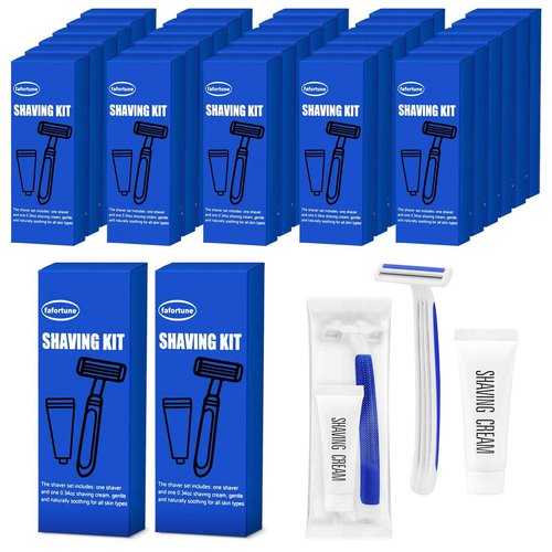 Shave Kit in Bulk Twin Blade Razors with Protective Cap,Disposable Razors in Bulk Shaving Cream for Hotel, Airbnb, Homeless, Shelter, Camping and Travel (120)
