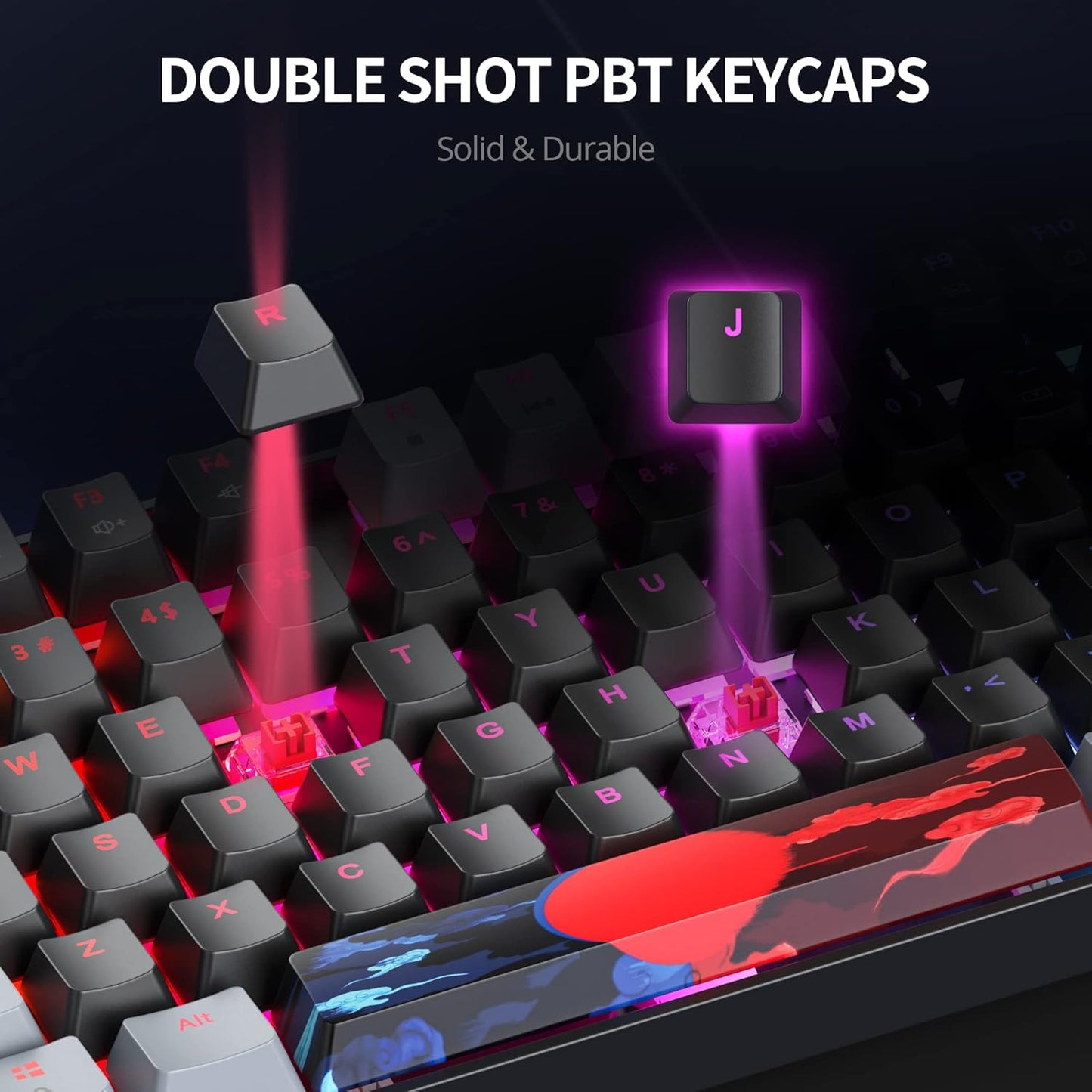 60 Percent Gaming Keyboard Mechanical with Linear Red Switch, 65% Wired Ultra-Compact Mini Keyboard Rainbow with PBT Keycaps for Ps4/Ps5/Xbox(68 MonsterB)