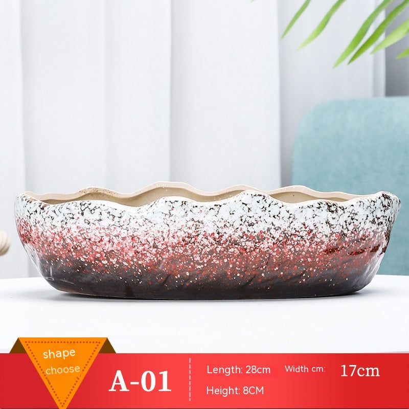 Large Ceramic Flower Pot with Shallow Mouth and Oval Rectangular Design for Home Garden