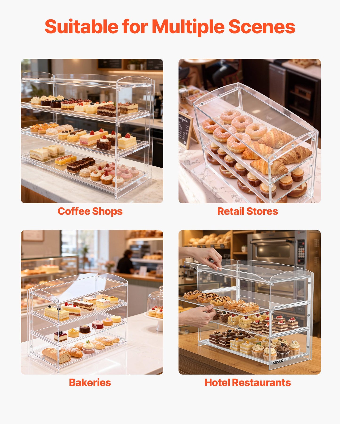3-Tier Acrylic Bakery Display Case with Flip-Up Door for Pastries & Desserts - 19x9.1x15 Inches