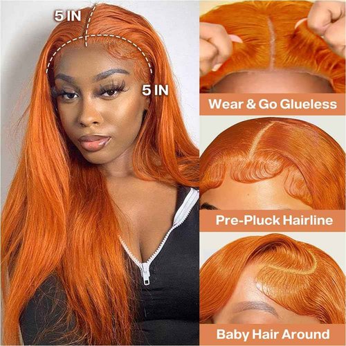 Ailwelia Wear and Go Glueless Bob Wig Human Hair 200% Density 5x5 HD Lace Closure Wigs For Black Women Glueless 5x5 Closure Wigs Human Hair Pre Plucked Bob Ginger Color 24 Inch