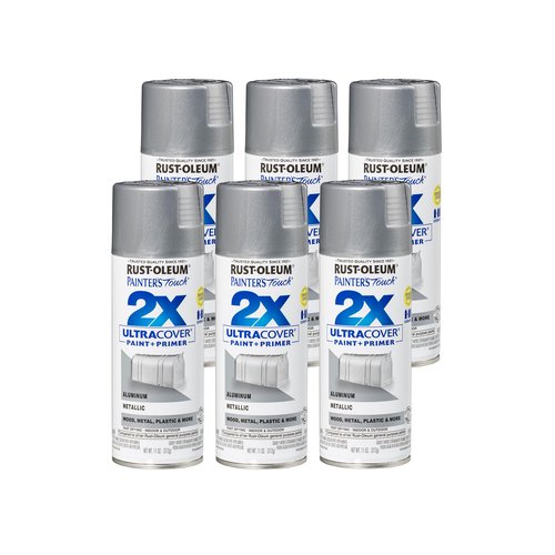 Rust-Oleum 334058-6PK Painter's Touch 2X Ultra Cover Spray Paint, 11 oz, Metallic Aluminum, 6 Pack
