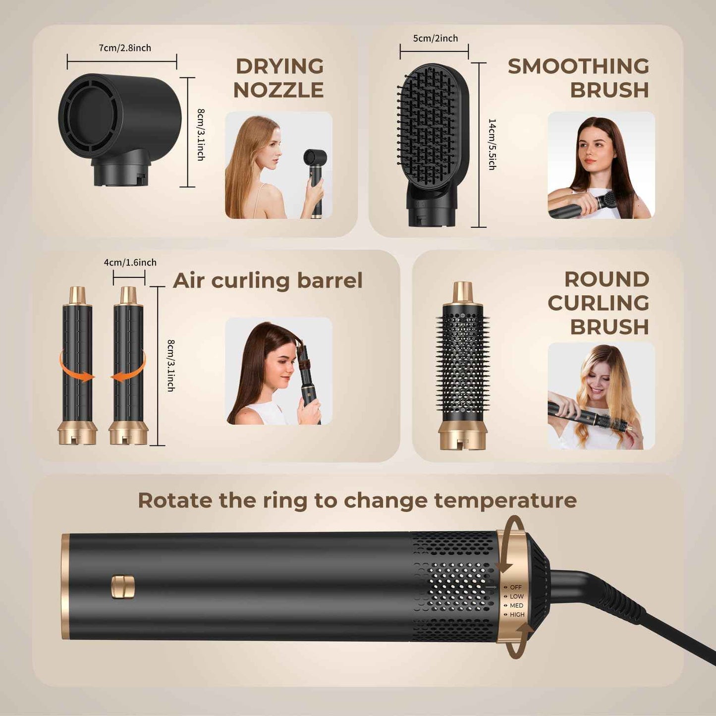 5 in 1 Hot Air Brush Blow Dryer Brush, Air Curling Wrap Styler Hair Dryer Brush Air Curler, Negative Ion Curling Iron, Hair Styling Tools for Drying Curl Straightening
