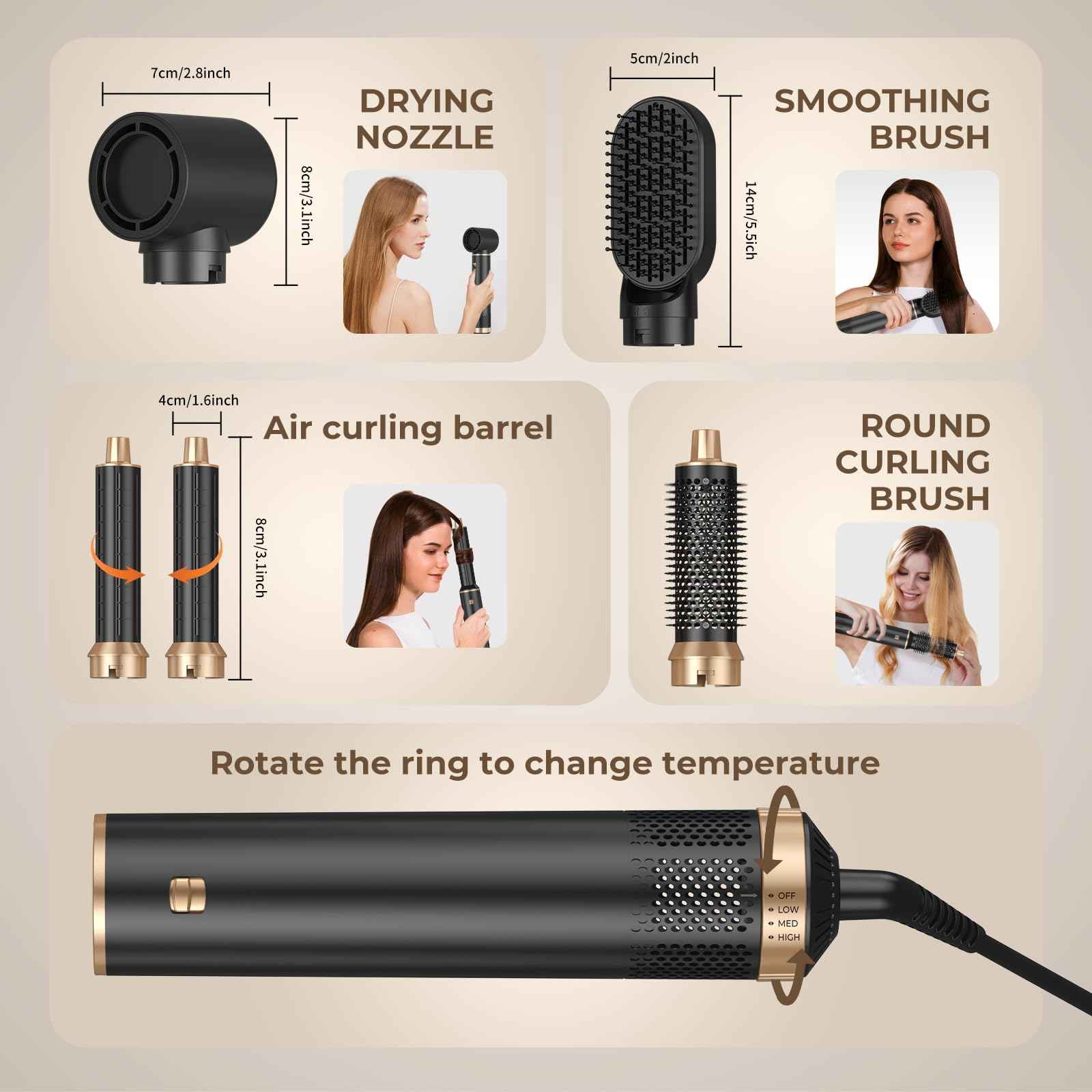 5 in 1 Hot Air Brush Blow Dryer Brush, Air Curling Wrap Styler Hair Dryer Brush Air Curler, Negative Ion Curling Iron, Hair Styling Tools for Drying Curl Straightening