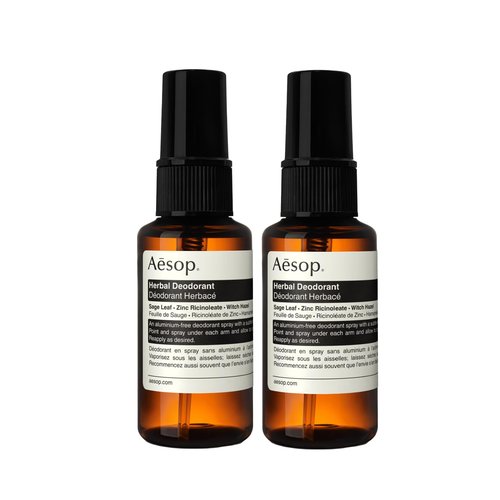 Aesop Herbal Deodorant Spray | Aluminum Free | Deodorant Reduces + Masks Underarm Odor | Sage Leaf, Zinc Ricinoleate, Witch Hazel | 1.7 oz / 50mL (Pack of 2)