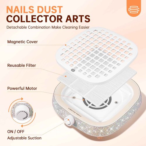 CHRISTINE SHELLY Nail Dust Collector, Powerful 4000RPM Vacuum Fan Vent Dust Collector Extractor Dust Suction Machine for Acrylic Nails Polishing, Nail Salon& Home
