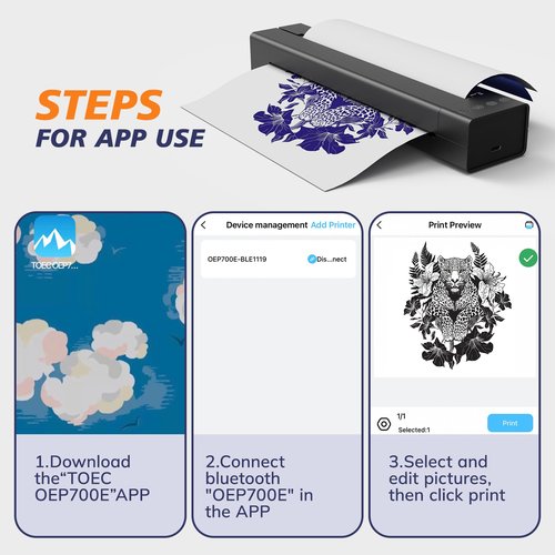 LifeBasis Wireless Tattoo Stencil Printer for Transfer Paper – Portable Thermal Tattoo Printer Rechargeable, Fast A4 Printing, Compatible with iOS/Android/Windows, 30 Sheets & 300 Designs Included