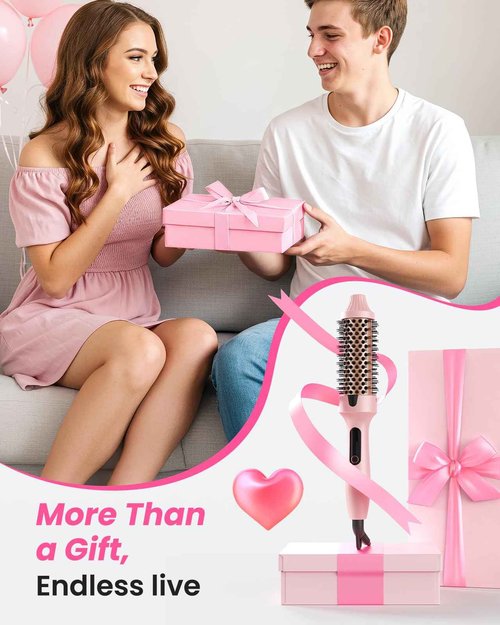 Thermal Brush for Blowout – 1.5 Inch Heated Round Brush with Negative Ions, Dual Voltage, Dual PTC, 6 Heat Settings, Salon Smooth Hair, Less Frizz, Travel-Friendly, Pink