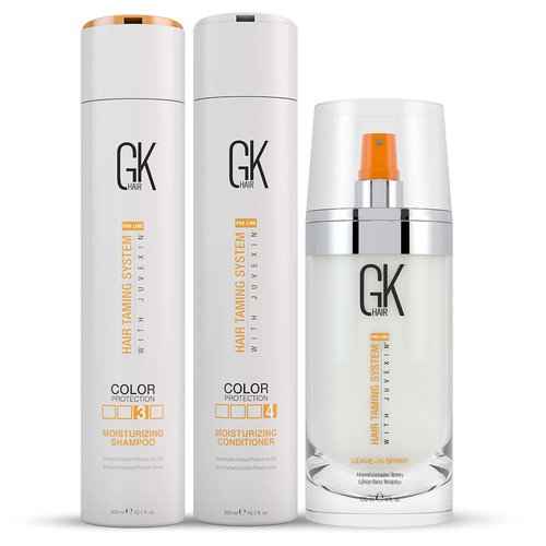 Global Keratin GK Hair Moisturizing Shampoo and Conditioner Set 300ml I Leave in Conditioner Spray (120ml/4 fl. oz)