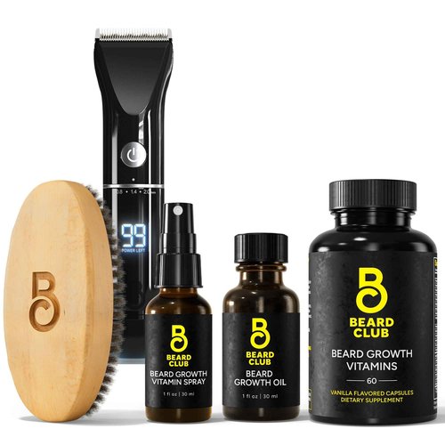 The Beard Club Essential Growth Bundle: Trimmer for Men & Growth Kit - Includes Cordless Electric Trimmer, Oil, Vitamins & Vitamin Spray, Brush