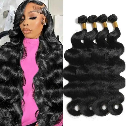 MsSunlight Human Hair Bundles 18 20 22 24 Inch 12A Body Wave Bundles Human Hair 100% Unprocessed Brazilian Virgin Hair 4 Bundles Human Hair Body Wave Human Hair Extensions Natural Black