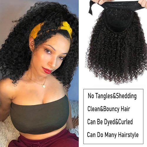 Coshgirl Headband Wig Human Hair Kinky Curly Human Hair Headband Wigs 22Inch Glueless None Lace Front Wig Curly Headband Wig Human Hair Brazilian Virgin Wigs for Black Women 150% Density
