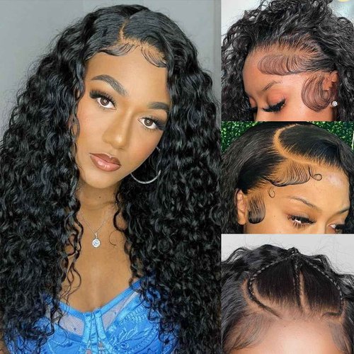 Water Wave 13x4 HD Lace Front Wigs Human Hair 180 Density Wet And Wavy Human Hair Wig Pre Plucked Wigs for Woman With Baby Hair Natural Black Color 24 Inch