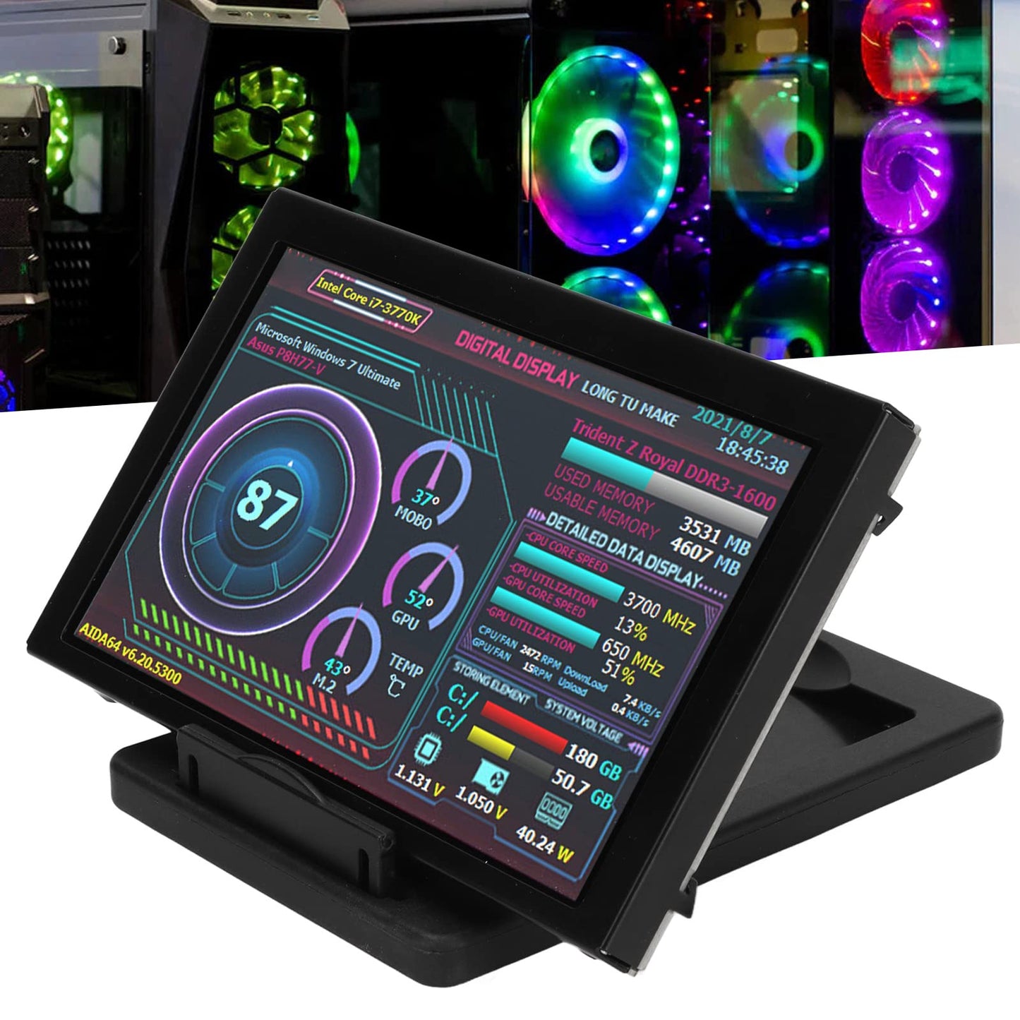 5in Computer Temp Monitor, AIDA64 PC CPU RAM Data Monitor for Linux Windows, PC Temperature Display for PC ARGB Computer Case Secondary Screen, IPS USB Mini Screen