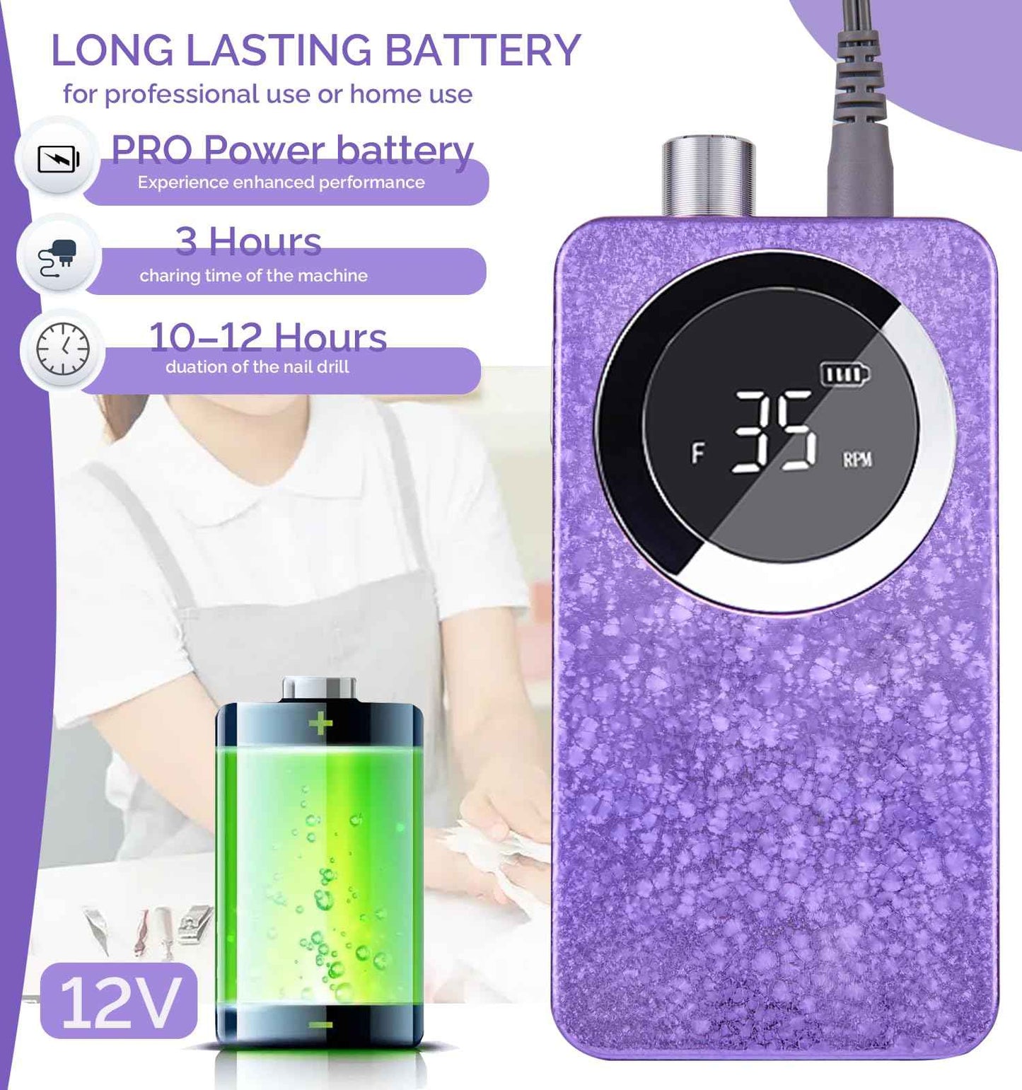 Lumcrissy Professional Cordless Electric Nail Drill Kit – 35000 RPM Rechargeable E File with 10+ Hour Battery, 6-in-1 Bits – Portable Acrylic Gel Remover for Salon/Home,Drills para Uñas Professional