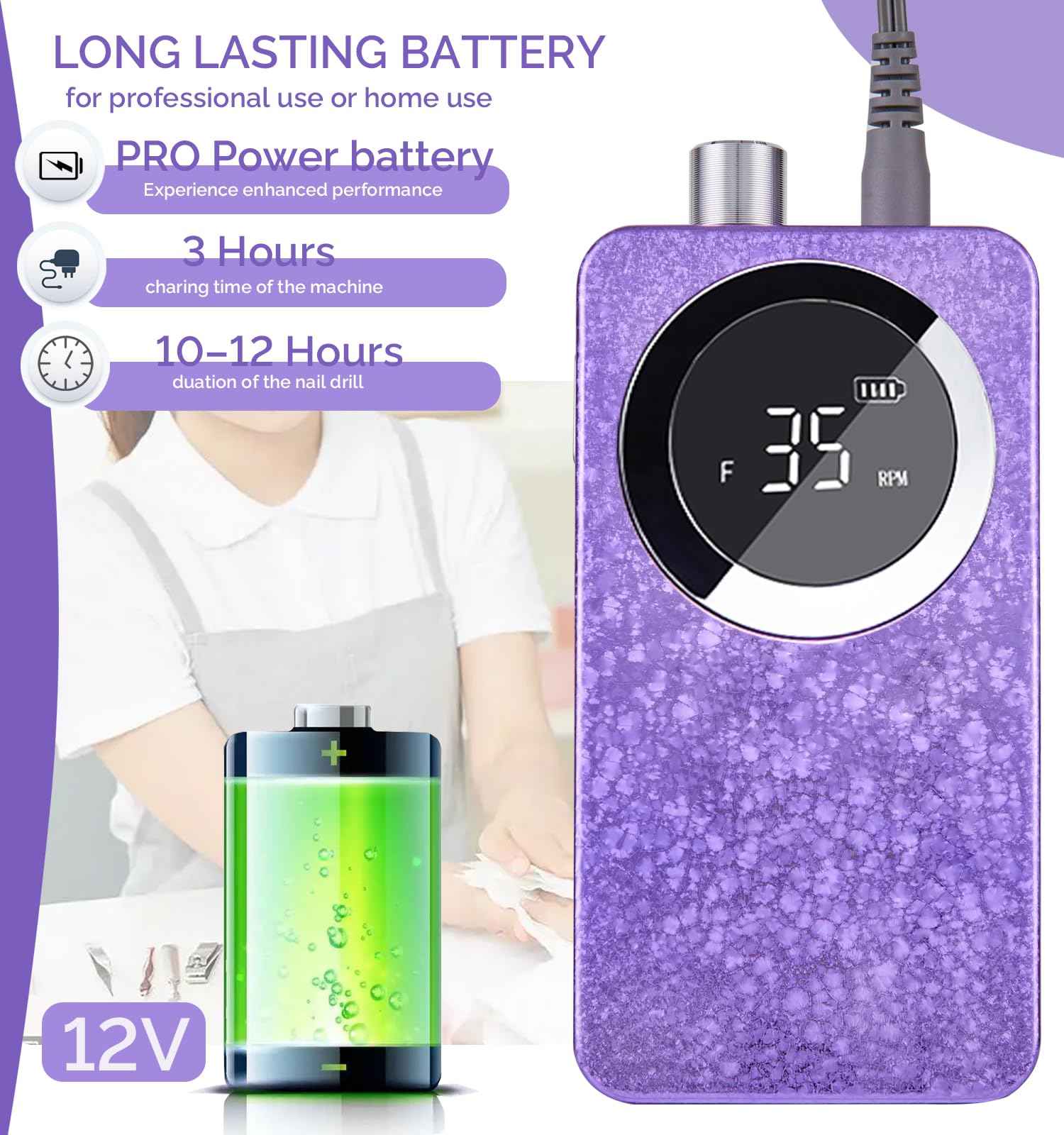 Lumcrissy Professional Cordless Electric Nail Drill Kit – 35000 RPM Rechargeable E File with 10+ Hour Battery, 6-in-1 Bits – Portable Acrylic Gel Remover for Salon/Home,Drills para Uñas Professional