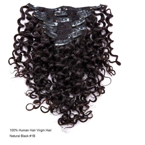 Anrosa Human Curly Hair Natural Black 1B Double Weft Water Wave Curly Clip ins Extensions for Black Women Clip on Wave Hair Extension 22 Inch 120 Gram
