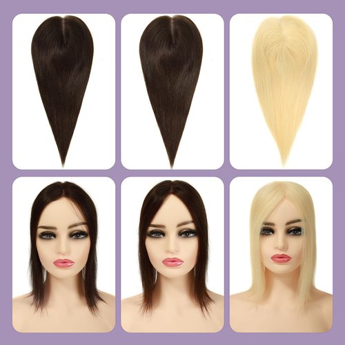 Topunique Hair Toppers for Women Real Human Hair, 4.5x5 Inch Swiss Lace Base No Bangs Top 12 Inch Length #4 Medium Brown